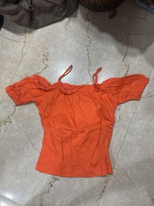H&M Orange Off-Shoulder Top