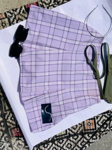 Lilac Plaid Pleated Mini Skirt