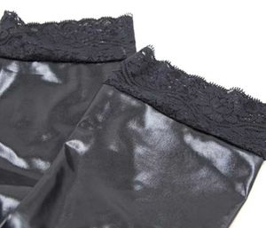 Faux Leather Stockings With Lace Trim