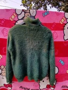 Fluffy Green Turtleneck Sweater