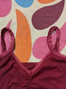 Y2K Cute Red Lace Trim Tank Top