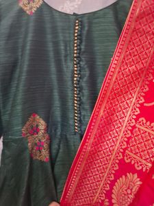 Green Embroidered Gown Set