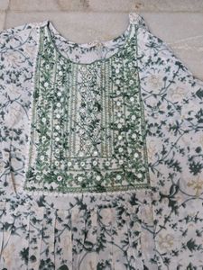 Green &amp; White Embroidered Salwar Kameez