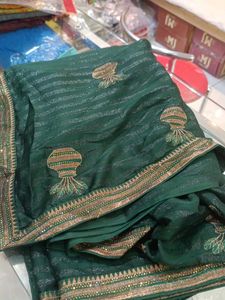 Emerald Green Embellished Saree (Issue)