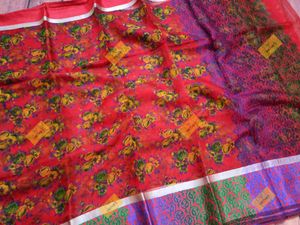 Kora Satin Border Red Saree