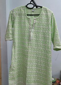 Queen Shield Light Green Chikankari Kurta/ Size: XL