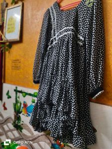 Black &amp; White Polka Dot Ruffle Dress