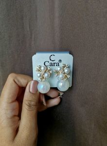 Cara Double Pearl Drop Earrings with Crystal