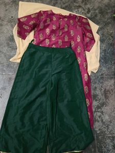 Purple Printed Kurti with Green Pant