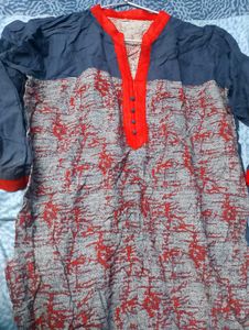 Floral Print Kurti with Red Trim