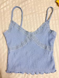 Cute Blue Lace Trim Cami Top
