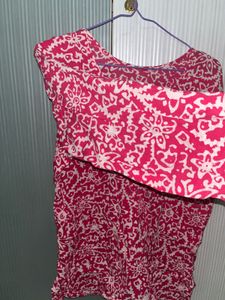 Pink Floral Print Short Kurti