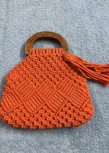 Macrame Handbag with Wooden Handle