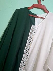 Emerald &amp; White Fringe Kaftan