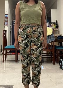 Olive Green Lace Trim Top Coord Set