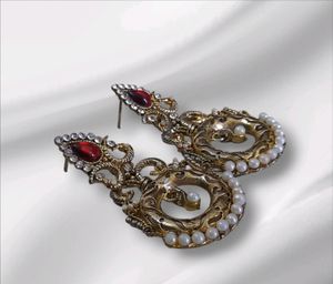 Gold Plated Kundan Polki Oxidised Dangler Earrings