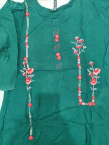 Green Embroidered Kurta