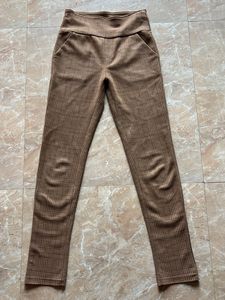 Brown Checks High-Waisted Pants