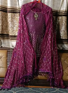 Elegant Purple Embroidered Garara With  Crop Top