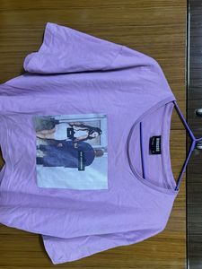 Purple Graphic Print Cropped T-Shirt