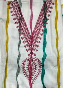 TRENDY V NECK EMBROIDERED UNSTITCHED SUIT