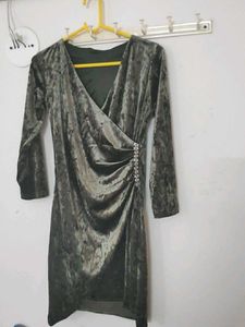 Olive Green Velvet Mini Dress