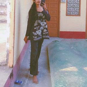 Black Floral Kurta with Pants