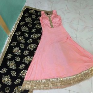 New Gown With Contrast Dupatta