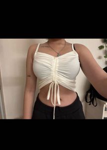 White Ruched Drawstring Crop Top