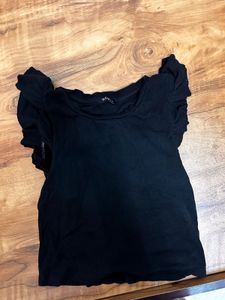 Cute Black Ruffle Sleeve Top
