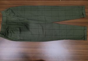 Olive Green Plaid Trousers From Pantaloons
