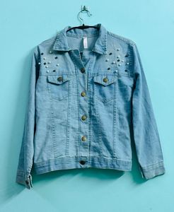 Denim Jacket with Pearl Detail