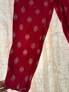 Red Print Button-Down Top And Pant Set