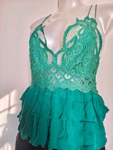 Green Lace Halter Top for Size Extra Small/ Small