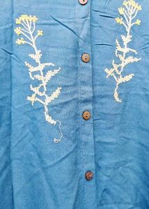 Blue Floral Embroidered Tunic Kurti
