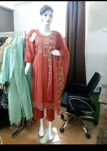 Art silk kurti pant dupatta set