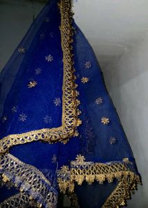 Clear Blue Shade Net Dupatta