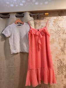 Checkered Dress With White Tunic 🤍🩷