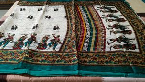 New White And Rama Sari With Blouse