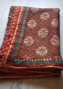 Elegant Brown Embroidered Sari
