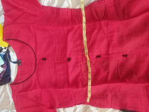 Red Kurta Set With Joint Skirt For Women