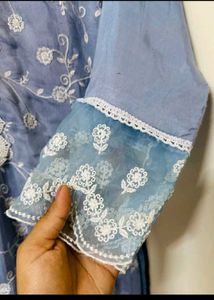 Blue Embroidery Designer Wedding Suit Set Kurti