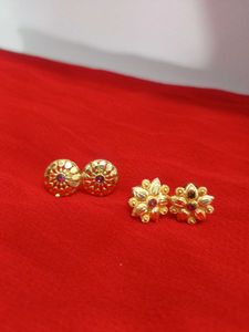 Gold Stud Earrings with Ruby