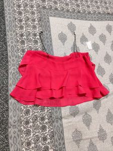 Women Pink Layered Strappy Neck Tie Crop Top