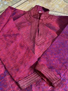 Maroon Embroidered Kurta