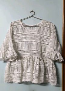 White Lace Peplum Top
