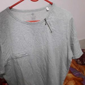 Gray T-Shirt with Zipper Detail 100% cotton made i