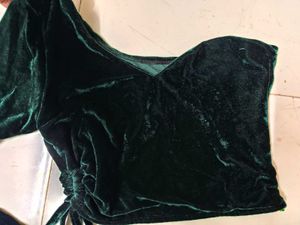 Velvet One-Shoulder Ruched Crop Top