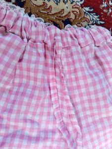 Pink Gingham Shorts with Lace Trim