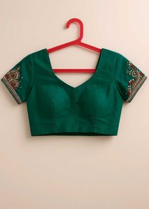 Green Saree With Cutwork Along Blouse